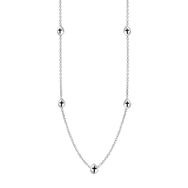 Sterling Silver Whitby Jet Cross Link Disc Chain Necklace - Option1 Value Silver