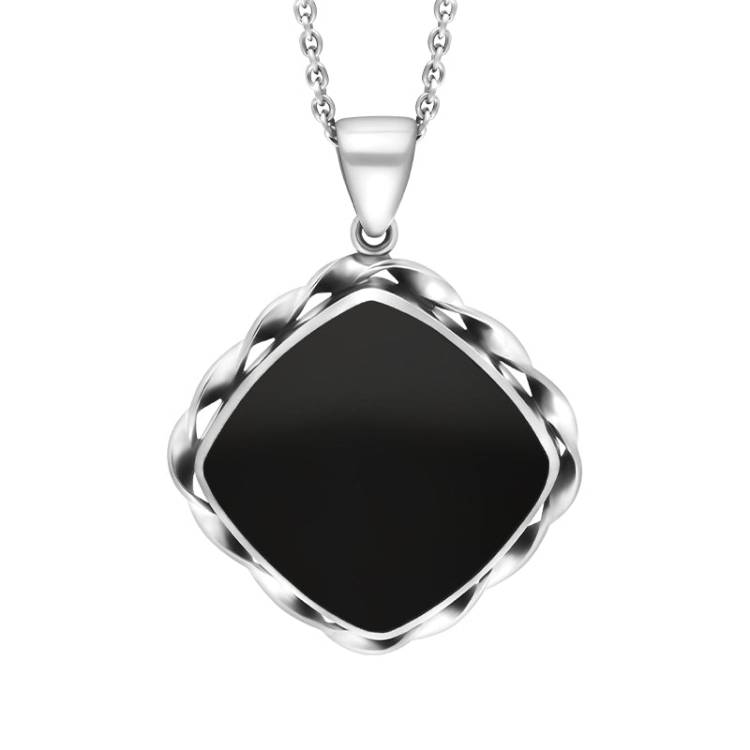 Sterling Silver Whitby Jet Cushion Rope Edge Necklace D