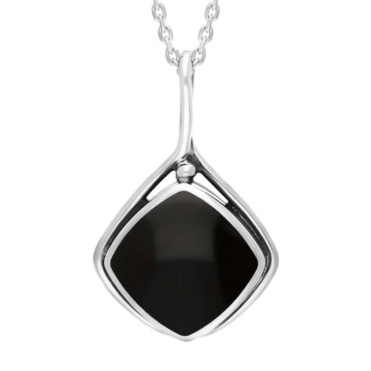 Sterling Silver Whitby Jet Cushion Stone Loop Bale Necklace