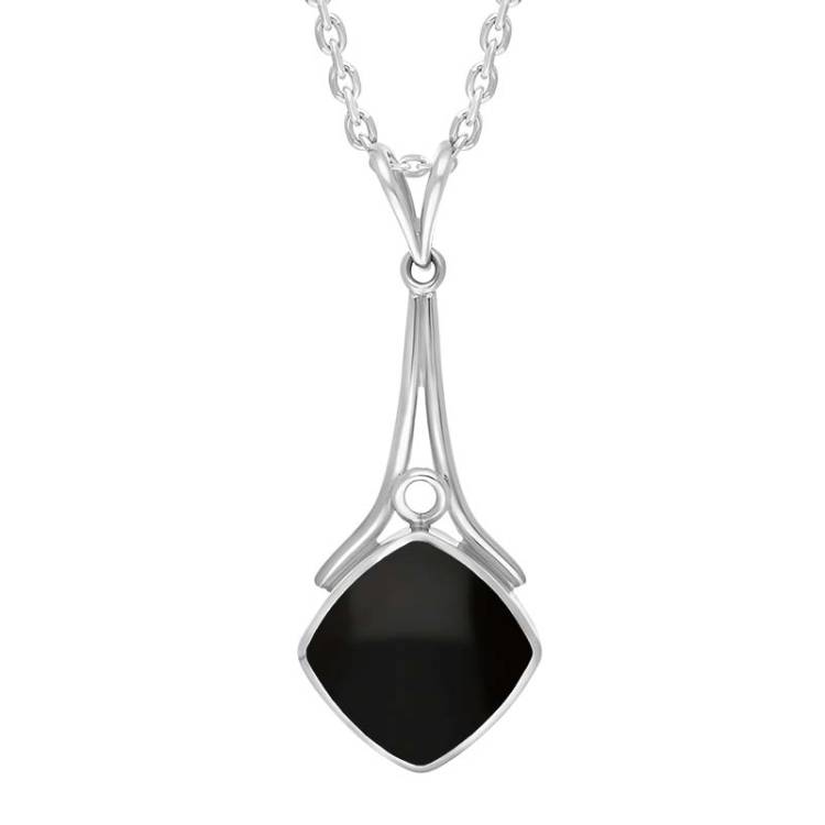 Sterling Silver Whitby Jet Cushion Stone Split Bale Necklace