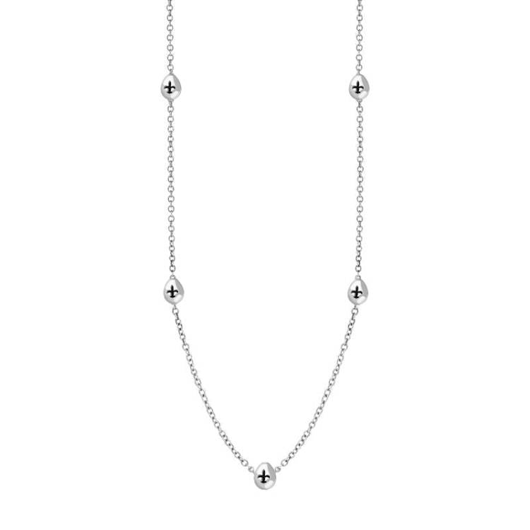 Sterling Silver Whitby Jet Fleur De Lis Link Disc Chain Necklace - Option1 Value Silver