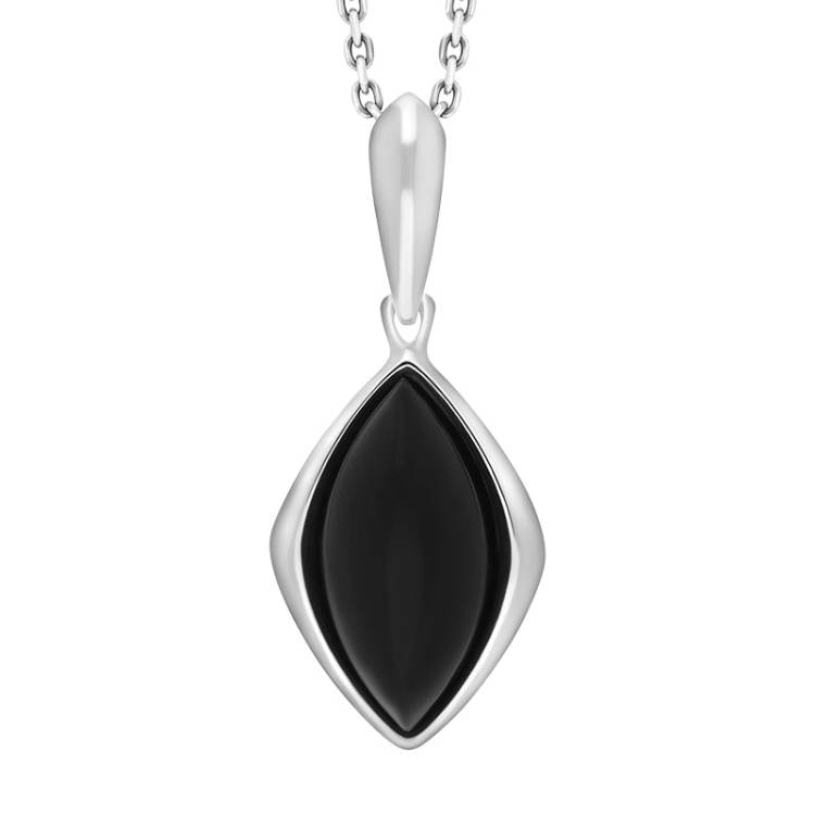 Sterling Silver Whitby Jet Framed Marquise Necklace