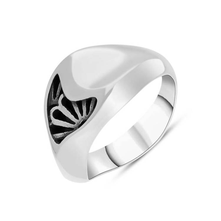 Sterling Silver Whitby Jet Gothic Filigree Fan Ring - Silver