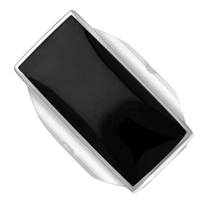 Sterling Silver Whitby Jet Hallmark Large Oblong Ring - Silver