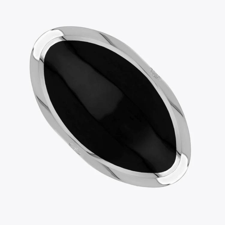 Sterling Silver Whitby Jet Hallmark Large Oval Ring - Silver