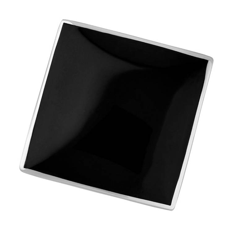 Sterling Silver Whitby Jet Hallmark Large Rhombus Ring - Silver