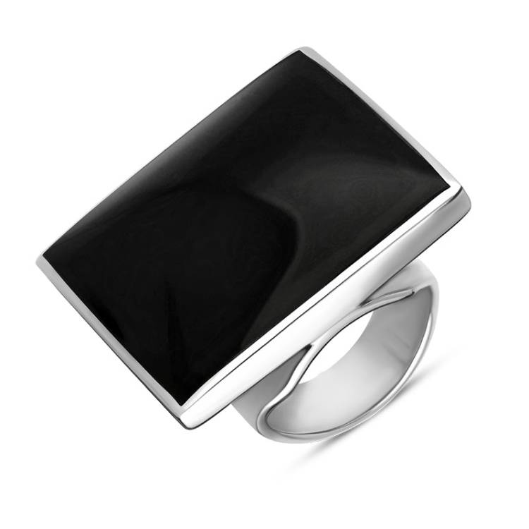 Sterling Silver Whitby Jet Hallmark Large Square Ring - Silver