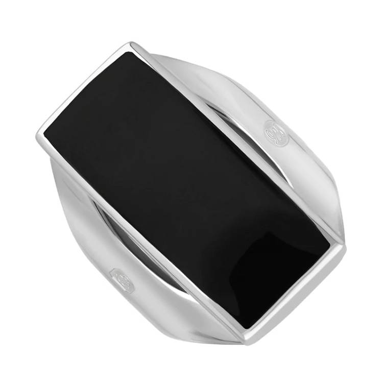Sterling Silver Whitby Jet Hallmark Medium Oblong Ring - Silver