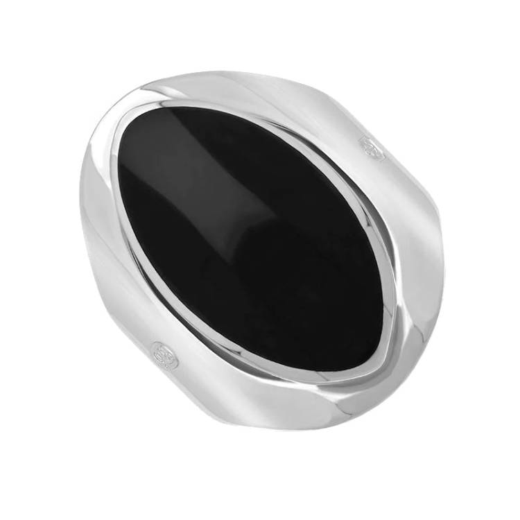 Sterling Silver Whitby Jet Hallmark Medium Oval Ring - Silver