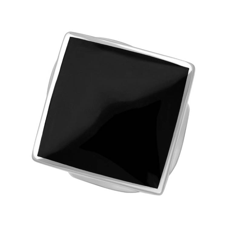 Sterling Silver Whitby Jet Hallmark Medium Rhombus Ring - Silver
