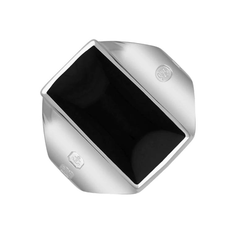 Sterling Silver Whitby Jet Hallmark Small Oblong Ring - Silver