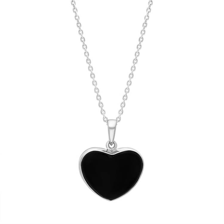 Sterling Silver Whitby Jet Heart Necklace - Silver
