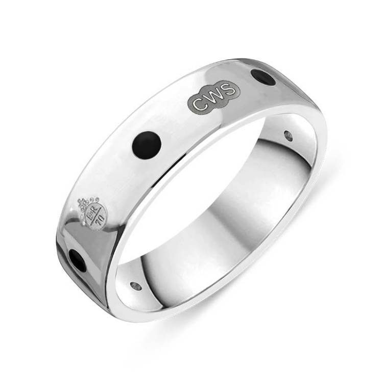 Sterling Silver Whitby Jet Queen's Jubilee Hallmark 6mm Ring D - M