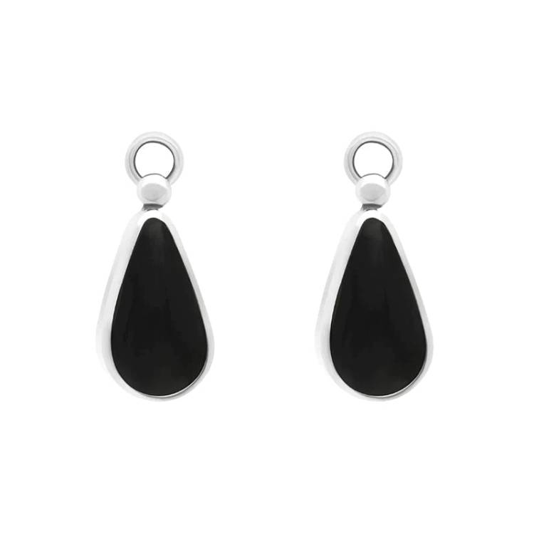 Sterling Silver Whitby Jet Large Pear Drop Earrings - Silver