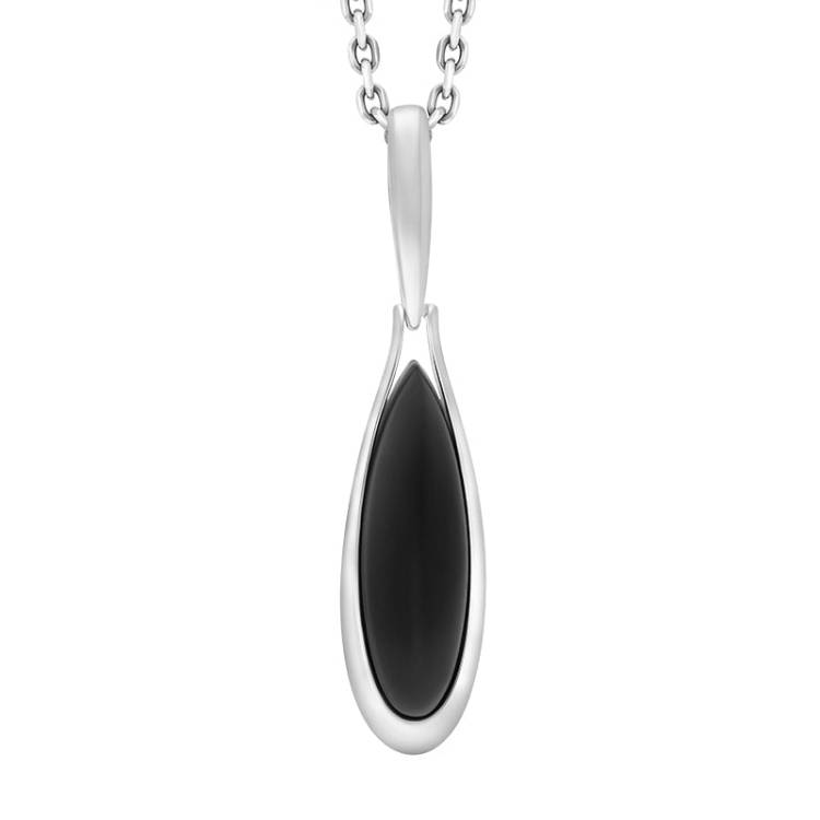 Sterling Silver Whitby Jet Long Pear Necklace