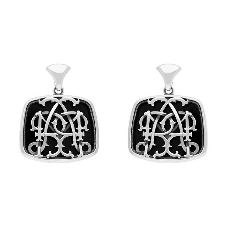 Sterling Silver Whitby Jet Mary Modena Drop Earrings - Silver