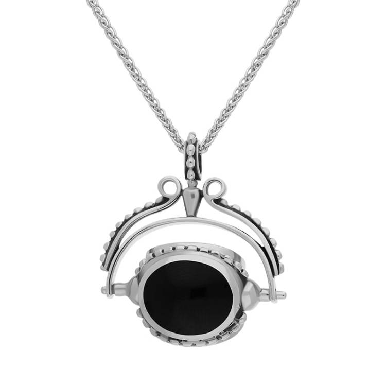 Sterling Silver Whitby Jet Mother Of Pearl Blue John Swivel Fob Necklace - Silver