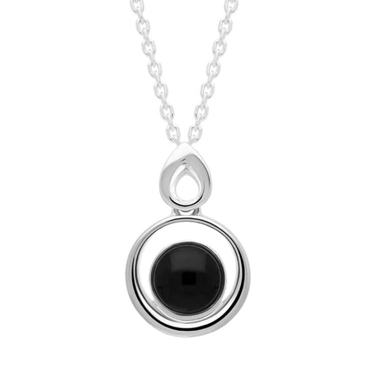Sterling Silver Whitby Jet Oval Necklace - Silver