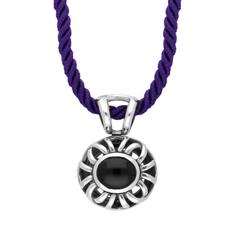 Sterling Silver Whitby Jet Openwork Corded Necklace D - Silver