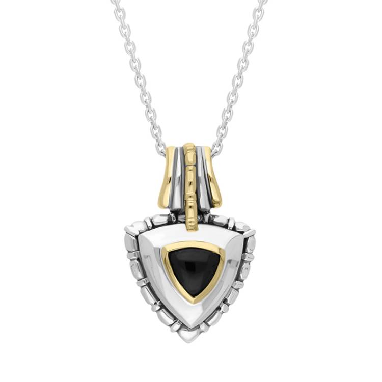 Sterling Silver Whitby Jet Ornate Triangle Necklace D - Silver