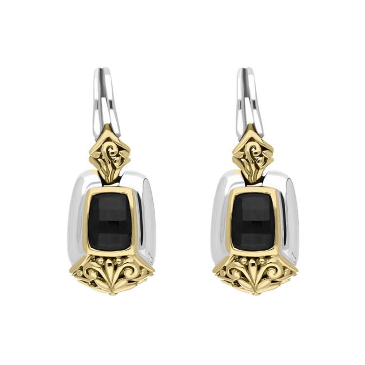 Sterling Silver Whitby Jet Ornate Clip Drop Earrings D - Silver