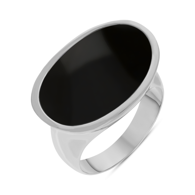 Sterling Silver Whitby Jet Oval Statement Ring D - Option1 Value Silver
