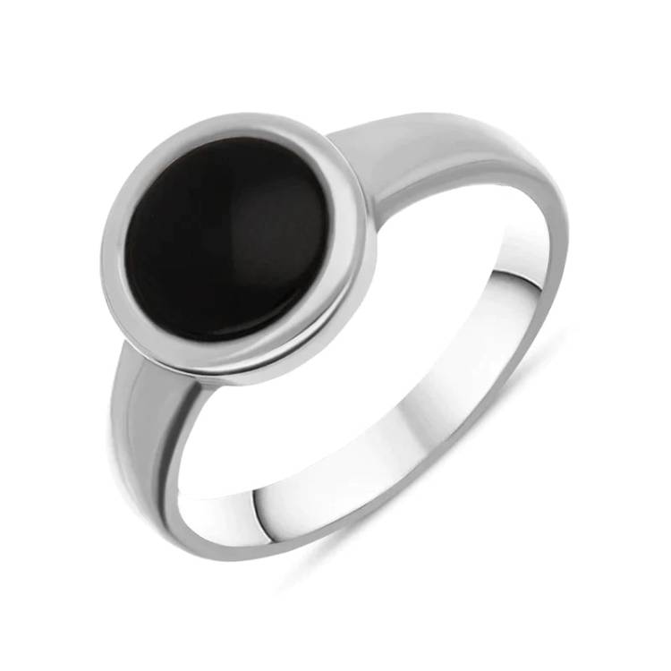 Sterling Silver Whitby Jet Round Stacking Ring
