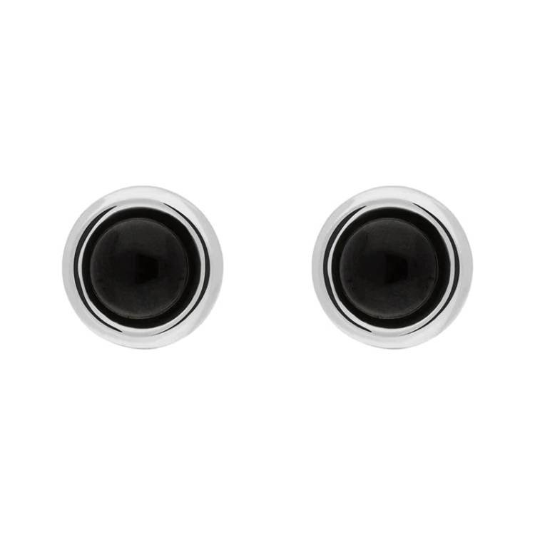 Sterling Silver Whitby Jet Round Stud Earrings - Silver