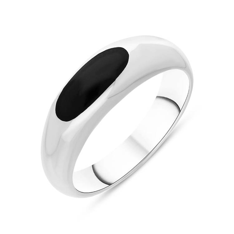 Sterling Silver Whitby Jet Slim Signet Ring - Silver