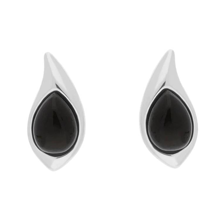 Sterling Silver Whitby Jet Small Teardrop Stud Earrings - Silver