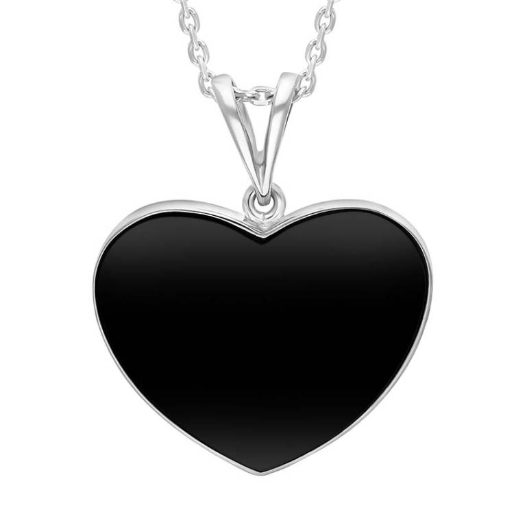 Sterling Silver Whitby Jet Split Bale Heart Necklace - Silver