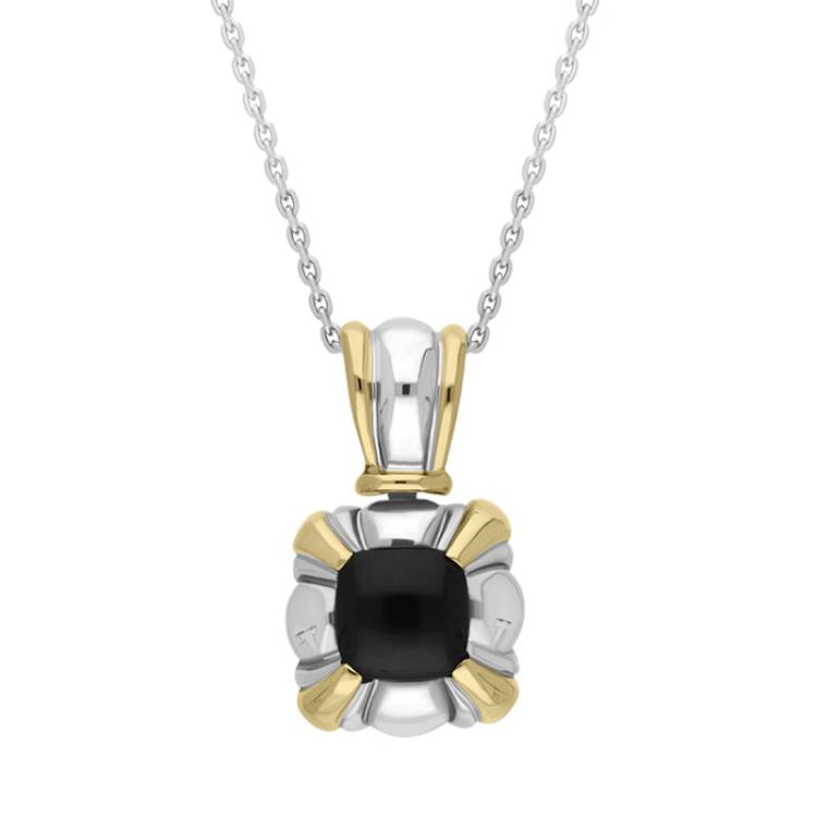 Sterling Silver Whitby Jet Square Banded Necklace D - Silver