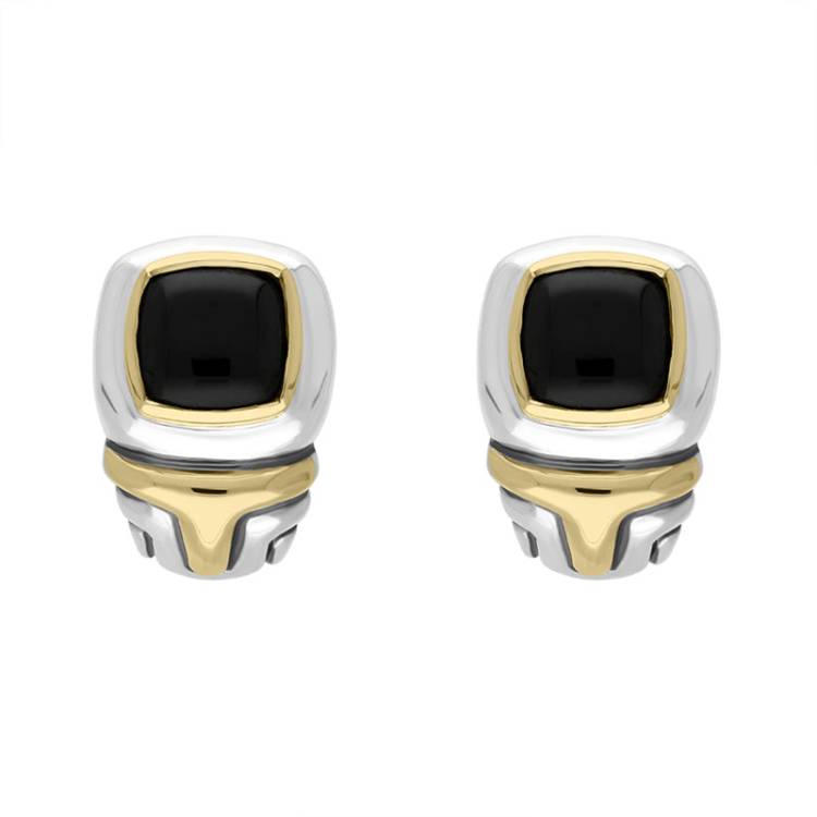 Sterling Silver Whitby Jet Square Omega Clip Earrings D - Silver