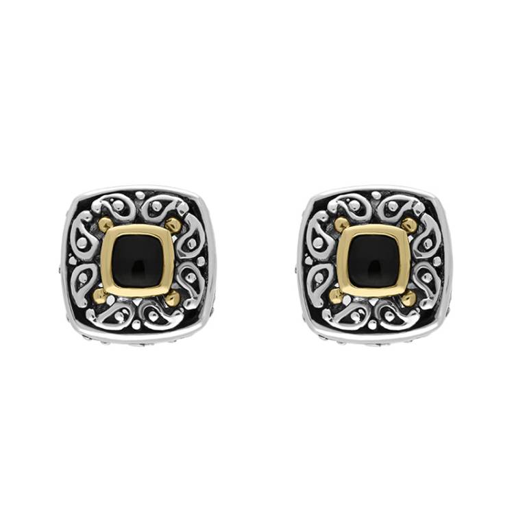 Sterling Silver Whitby Jet Square Stud Earrings D - Silver