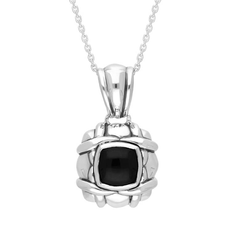 Sterling Silver Whitby Jet Square Weave Necklace D - Silver