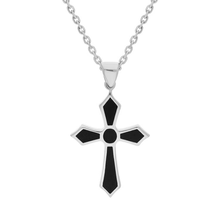 Sterling Silver Whitby Jet St Pauls Cross Necklace - Silver