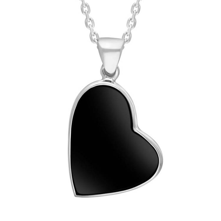 Sterling Silver Whitby Jet Tilted Heart Necklace - Silver