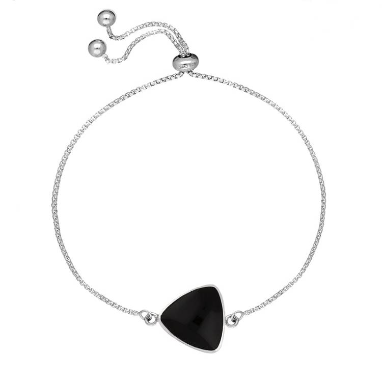 Sterling Silver Whitby Jet Triangular Stone Adjustable Chain Bracelet