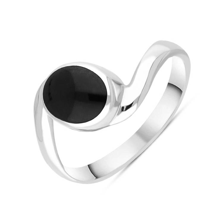 Sterling Silver Whitby Jet Twist Shank Oval Ring