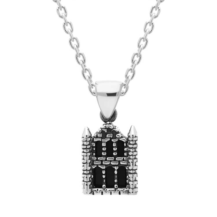 Sterling Silver Whitby Jet Whitby Abbey Necklace - Silver