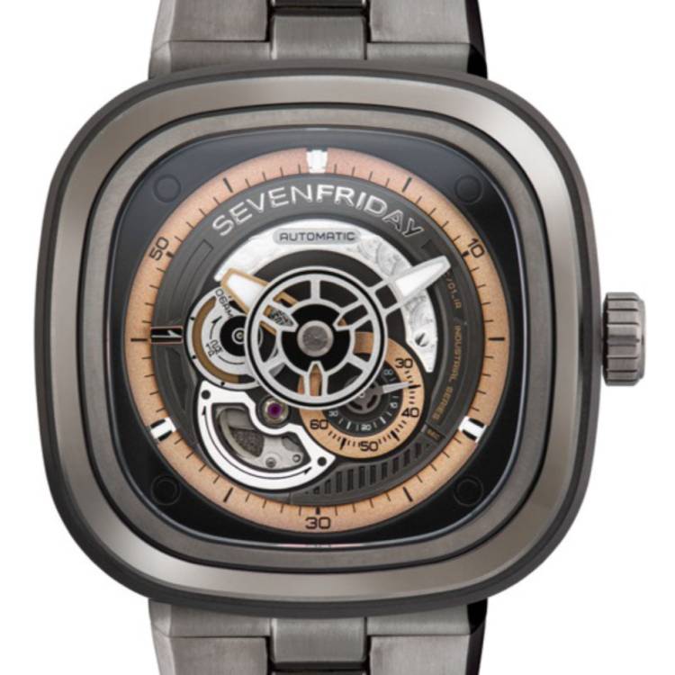 SevenFriday Watch P2C/01/M Gunmetal PVD Bracelet - Black