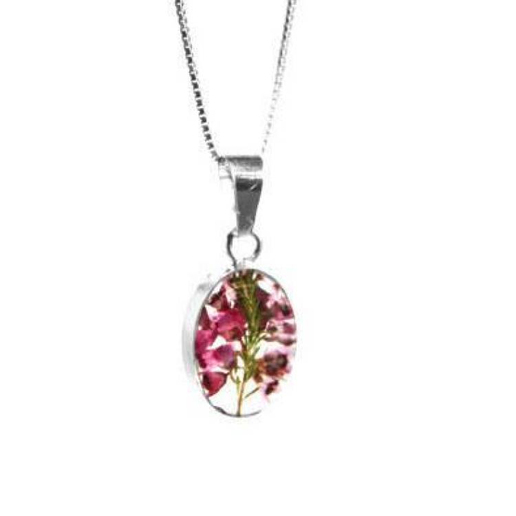Shrieking Violet Pendant Heather Flower Oval Silver - Silver