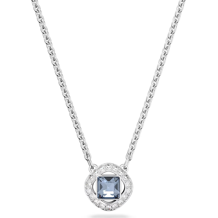 Swarovski Angelic Rhodium Plated Square Cut Blue Crystal Necklace - Silver