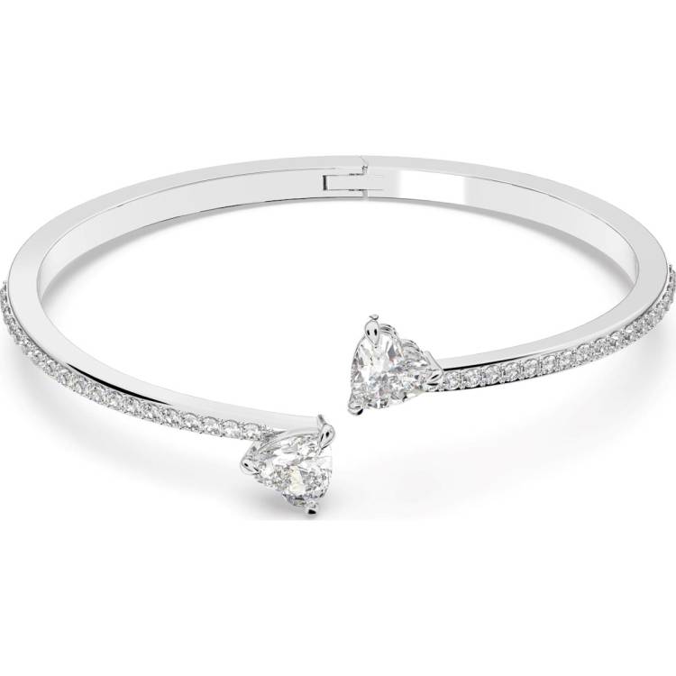 Swarovski Attract Rhodium Plated White Crystal Heart Bangle - Silver