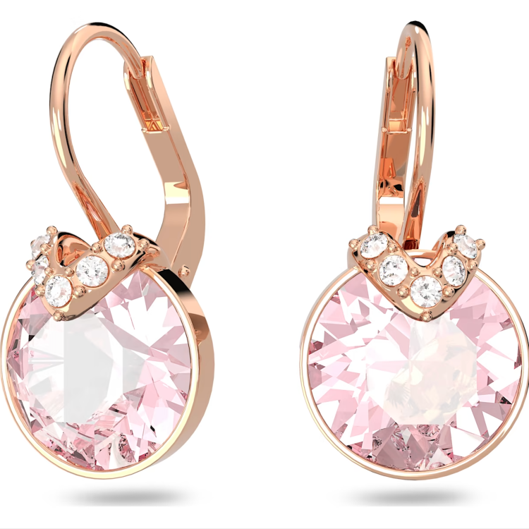 Swarovski Bella Rose Gold Tone Plated V Pink Crystal Earrings - Gold