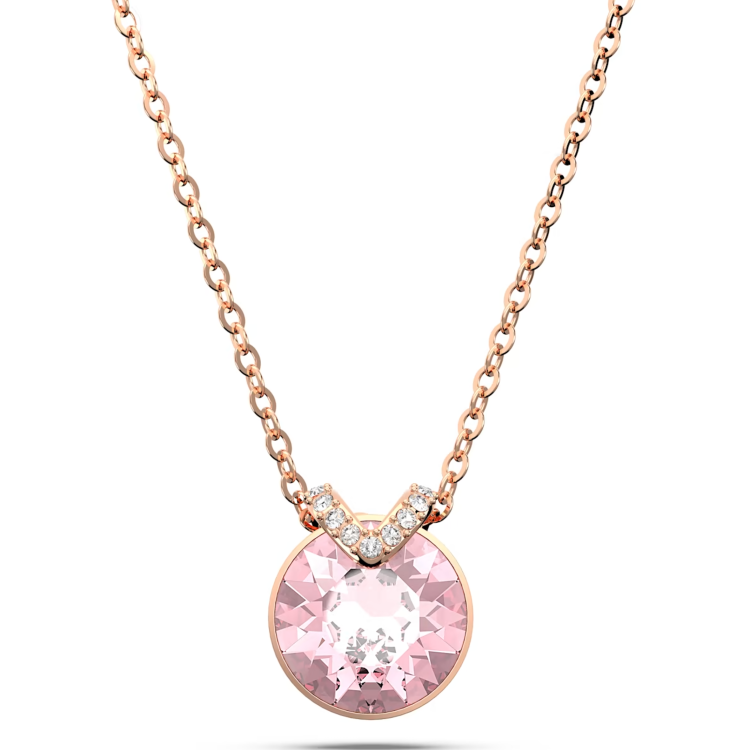 Swarovski Bella Rose Gold Tone Plated V Pink Crystal Necklace - Gold