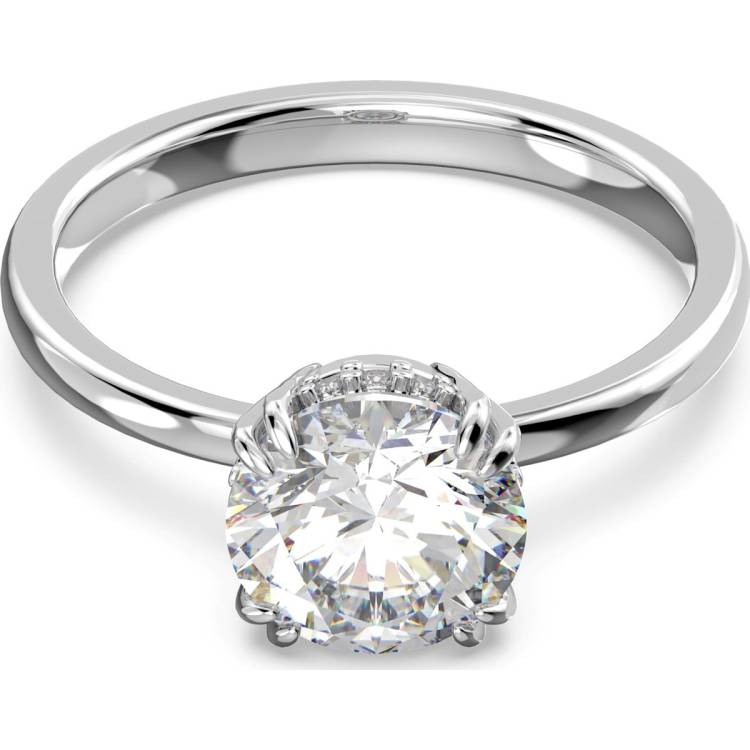 Swarovski Constella Rhodium Plated White Crystal Princess Cut Cocktail Ring Size 50 - Silver