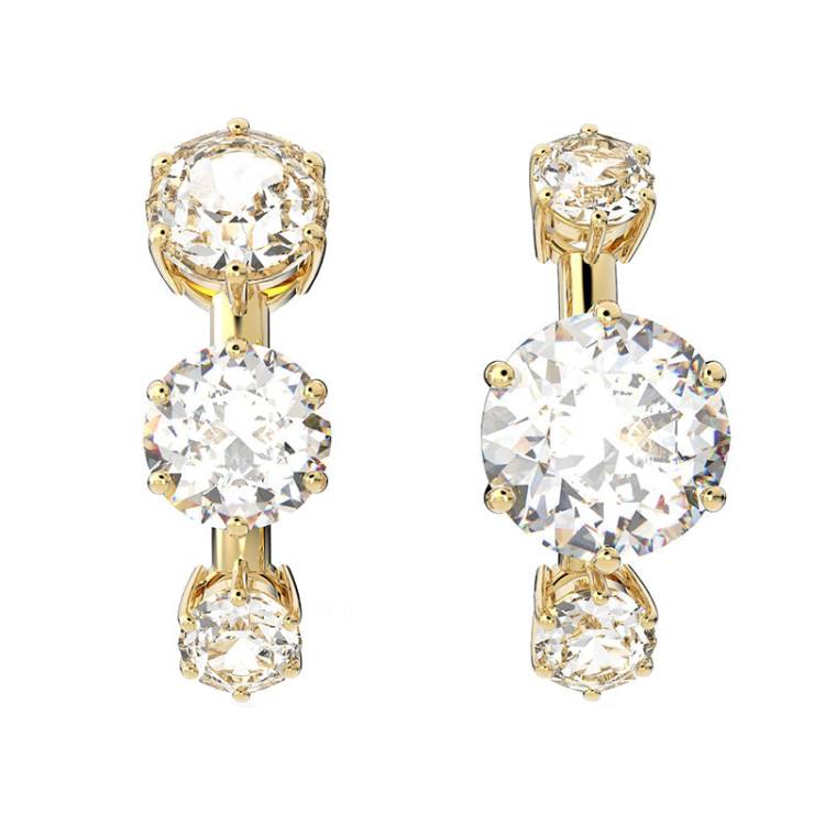 Swarovski Constella Yellow Gold Tone Plated White Crystal Round Cut Ear Cuff Earrings - Gold