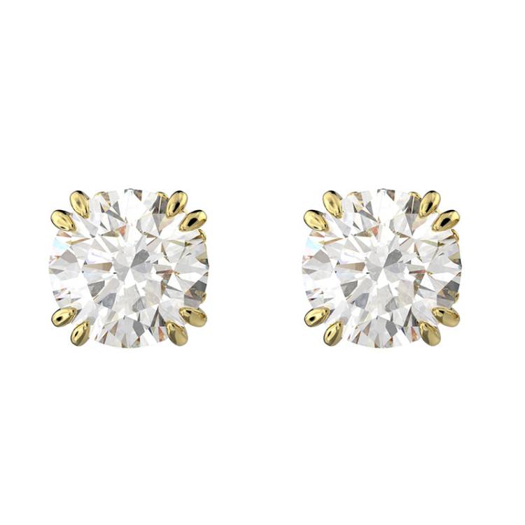Swarovski Constella Yellow Gold Tone Plated White Crystal Round Cut Stud Earrings - Gold