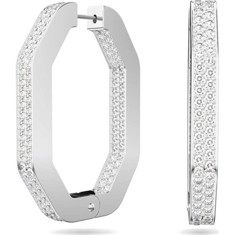 Swarovski Dextera Rhodium Plated White Crystal Links Hoop Earrings - Silver